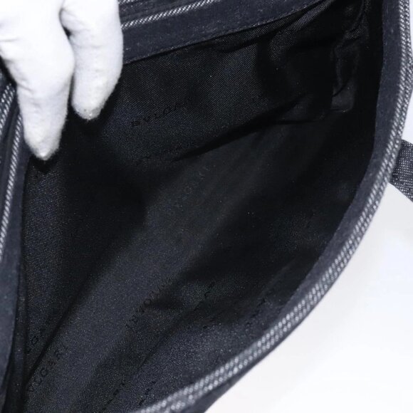 BVLGARI Logo Mania Shoulder Bag Canvas Black Silver - Picture 12 of 16